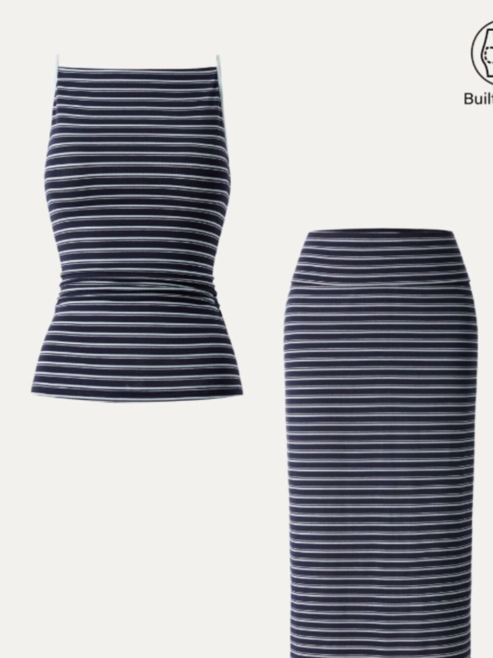 2Pcs Set Striped Spaghetti Bra Top & Low Rise Striped Midi Skirt